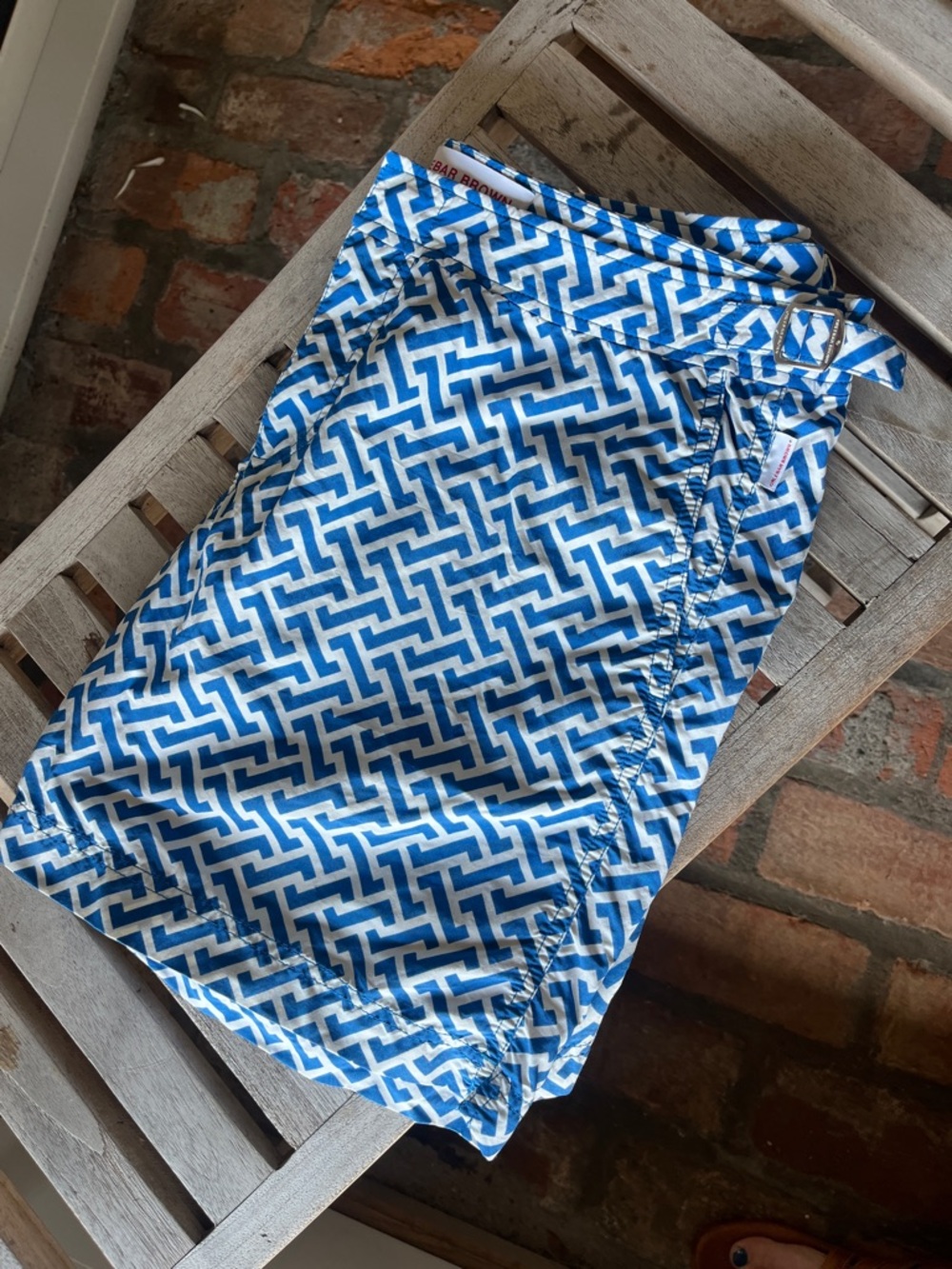 Orlebar Brown Bulldog Swim Shorts Blue White Geometric Print Size 34 - Picture 14 of 16